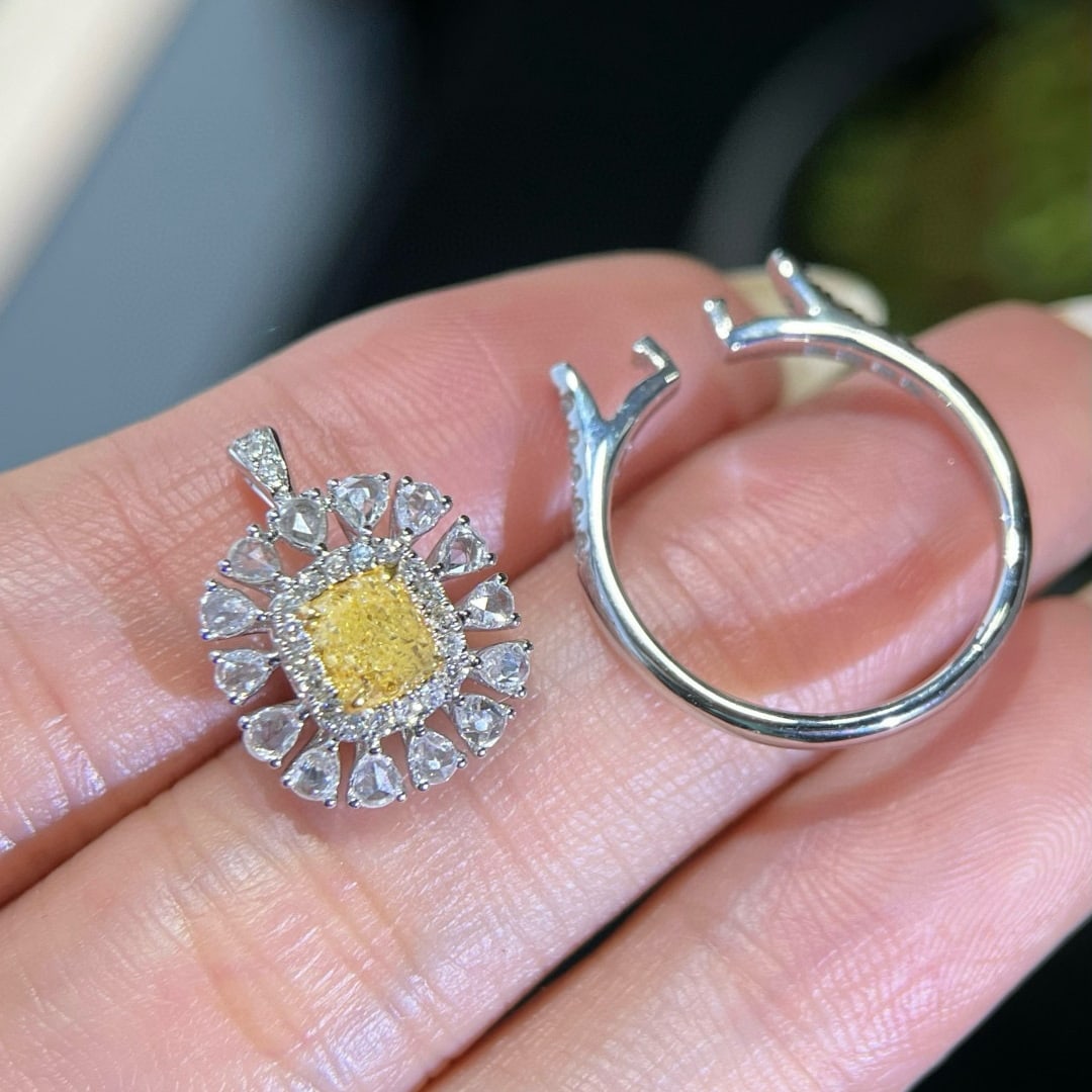 14k Gold 1.65 Ctw Natural Yellow Diamond & Diamond Ring/pendant( Without Chain ) - 2