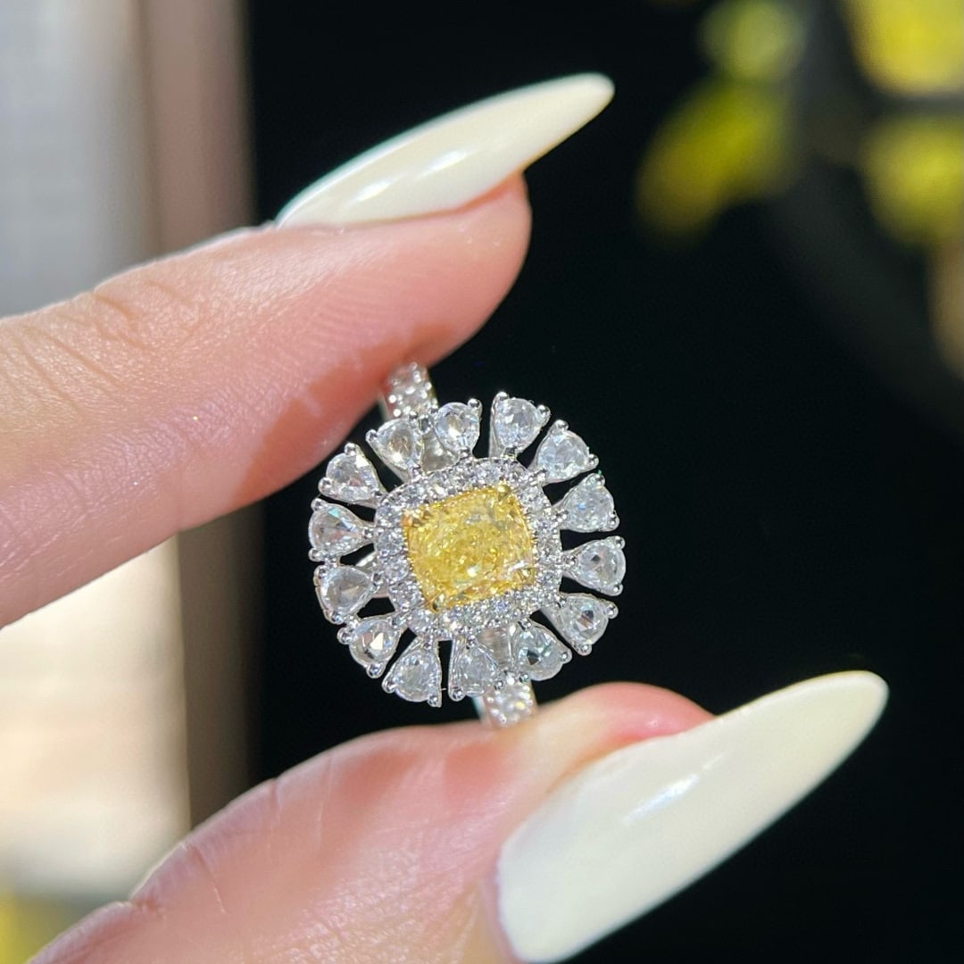 14k Gold 1.65 Ctw Natural Yellow Diamond & Diamond Ring/pendant( Without Chain ) - 3