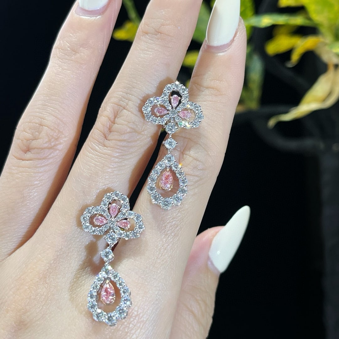 14k Gold 3.06 Ctw Natural Pink Diamond & Diamond Earrings - 2