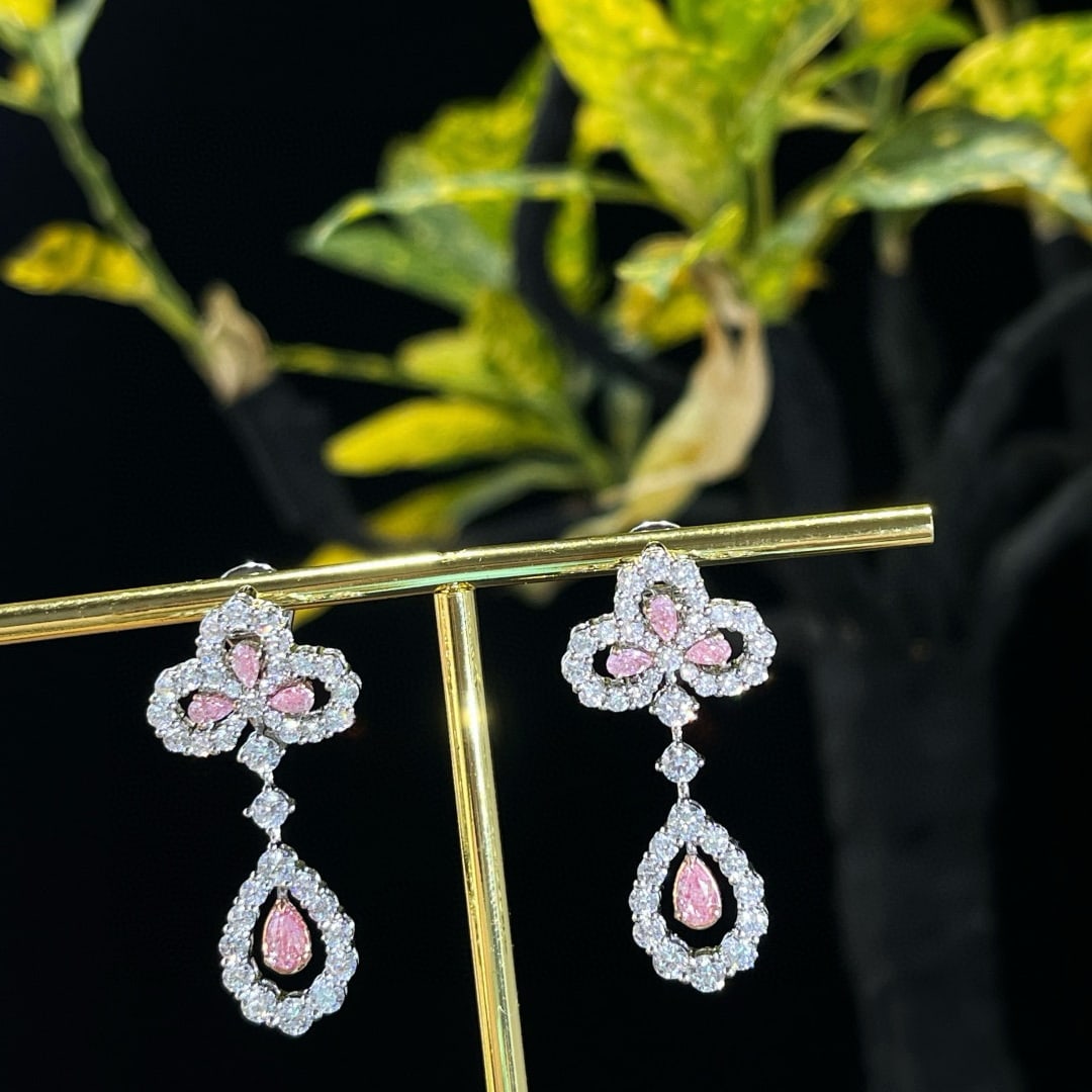 14k Gold 3.06 Ctw Natural Pink Diamond & Diamond Earrings - 3