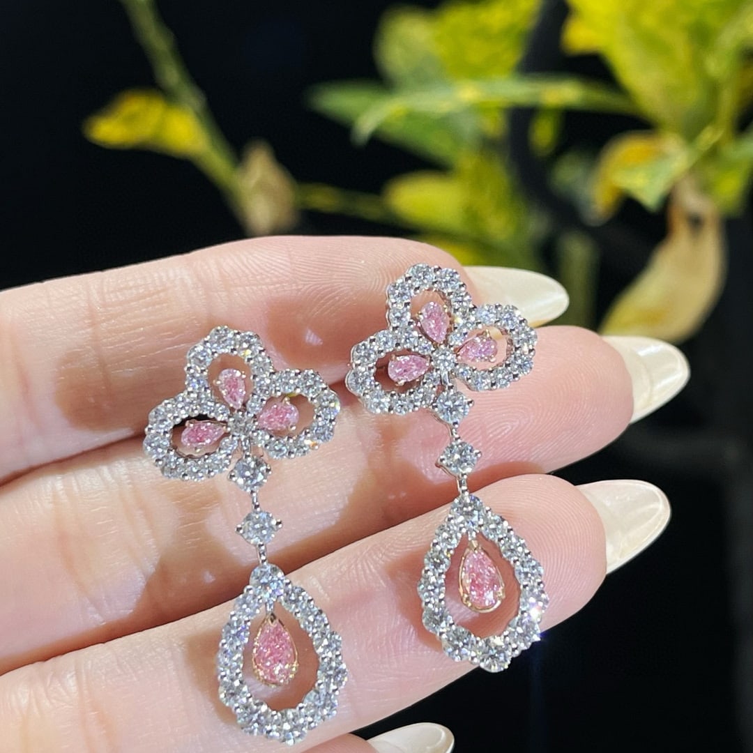 14k Gold 3.06 Ctw Natural Pink Diamond & Diamond Earrings - 5