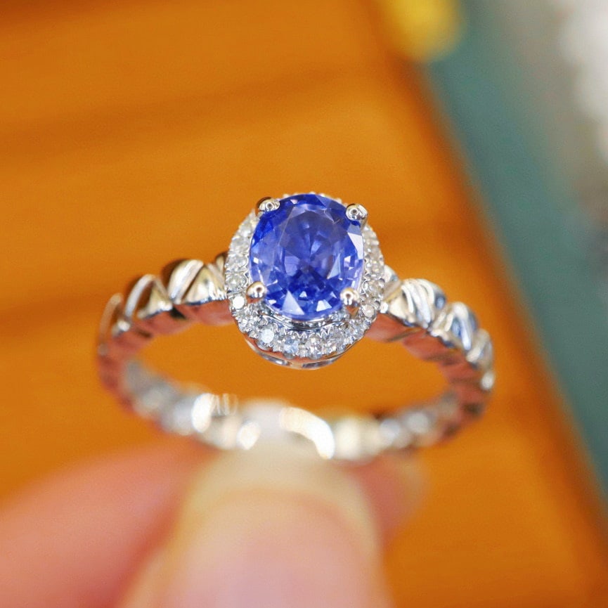 14k Gold 0.90 Ctw Natural Sapphire & Diamond Ring - 4