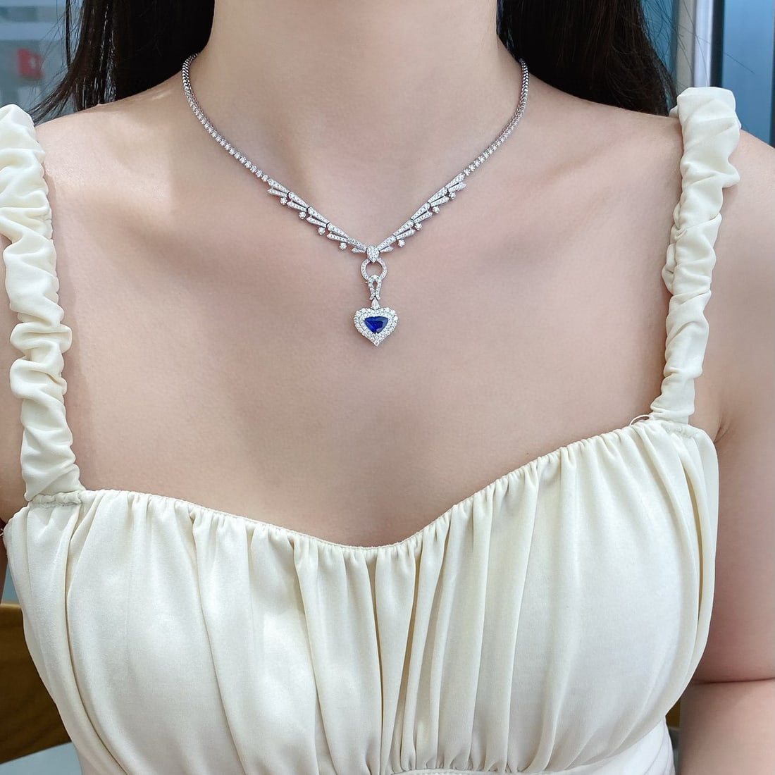 14k Gold 2.17 Ctw Natural Sapphire & Diamond Pendant( Without Chain ) - 3