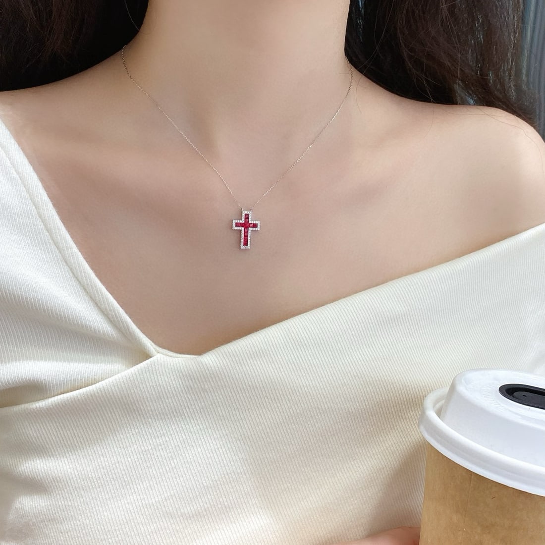 14k Gold 0.90 Ctw Vivid Red Natural Ruby & Diamond Necklace - 2