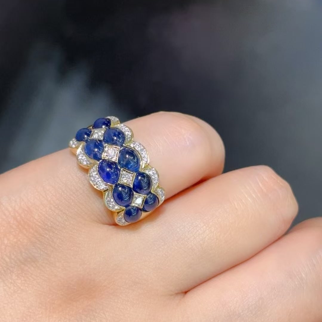 14k Gold 6.04 Ctw Natural Sapphire & Diamond Ring - 2