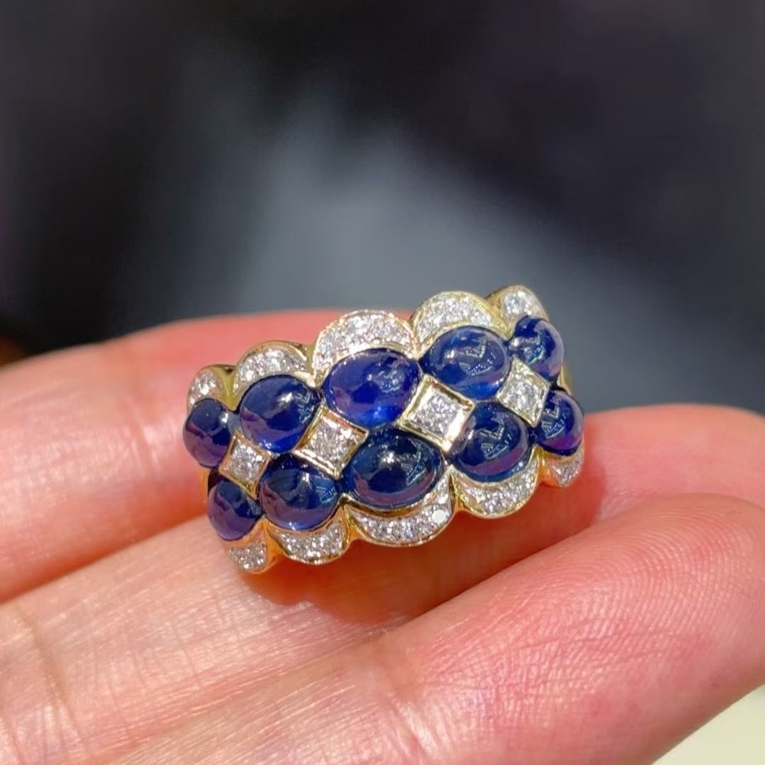 14k Gold 6.04 Ctw Natural Sapphire & Diamond Ring - 4