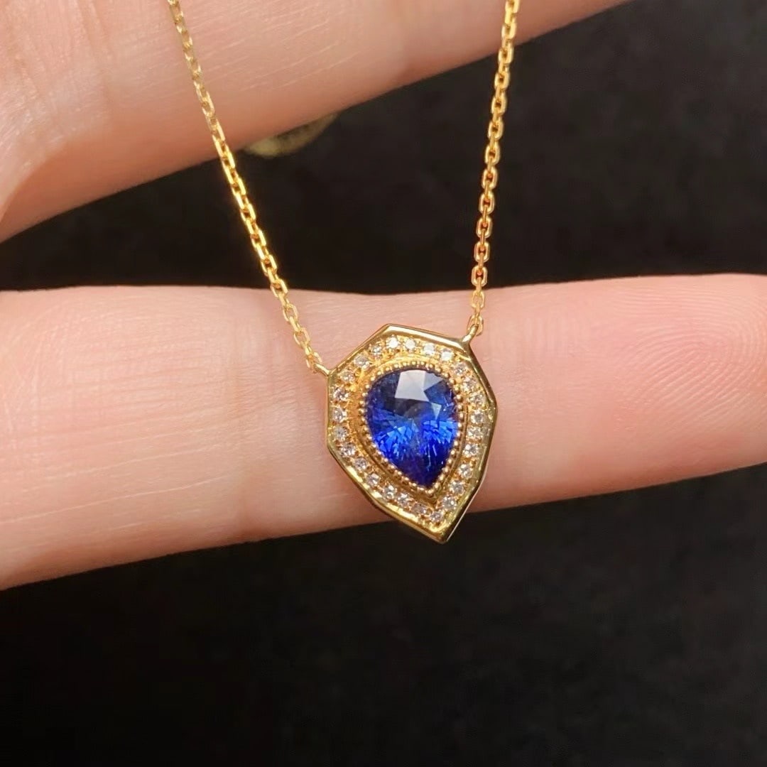 14k Gold 1.15 Ct Natural Sapphire & Diamond Necklace - 2