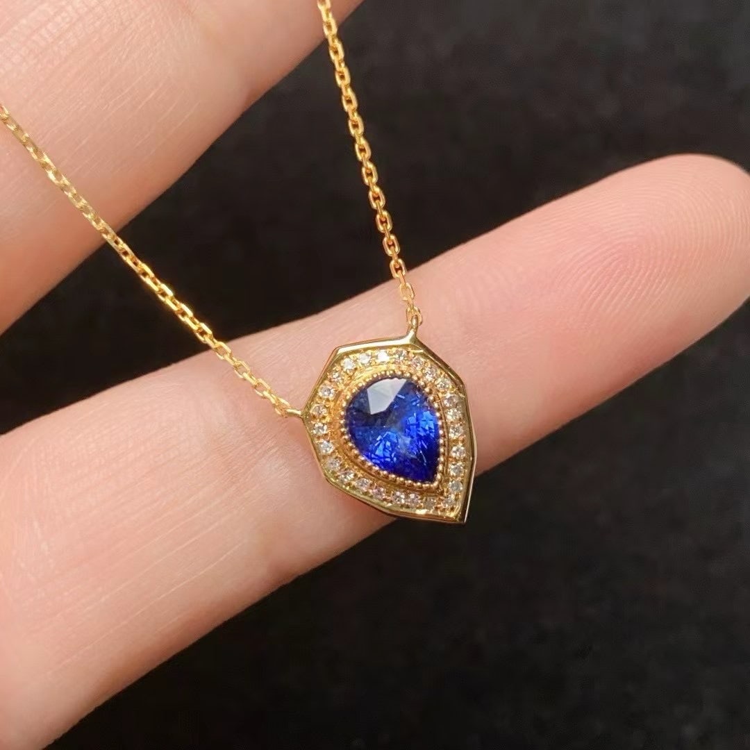 14k Gold 1.15 Ct Natural Sapphire & Diamond Necklace - 3