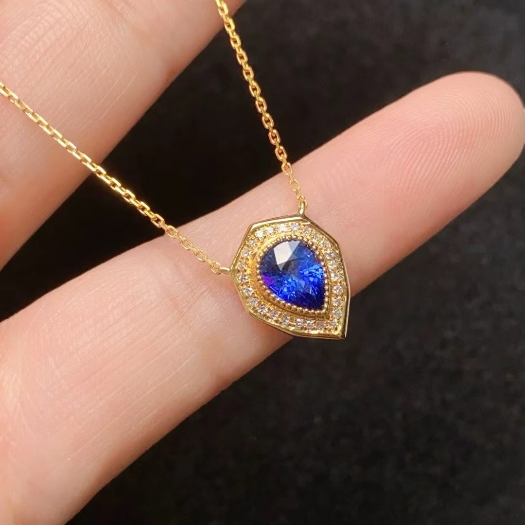 14k Gold 1.15 Ct Natural Sapphire & Diamond Necklace - 4