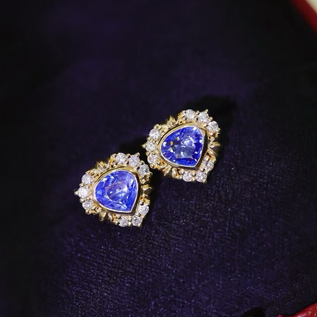 14k Gold 2.25 Ctw Natural Sapphire & Diamond Earrings - 2