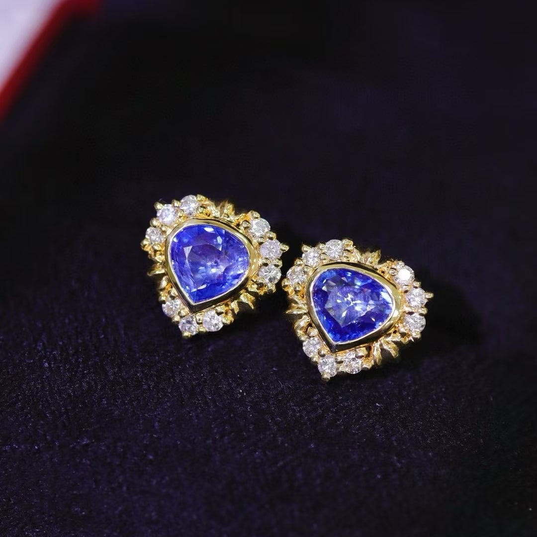 14k Gold 2.25 Ctw Natural Sapphire & Diamond Earrings - 3