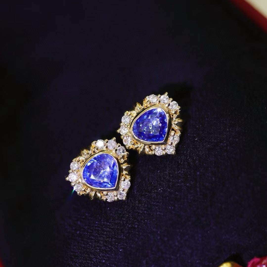 14k Gold 2.25 Ctw Natural Sapphire & Diamond Earrings - 4