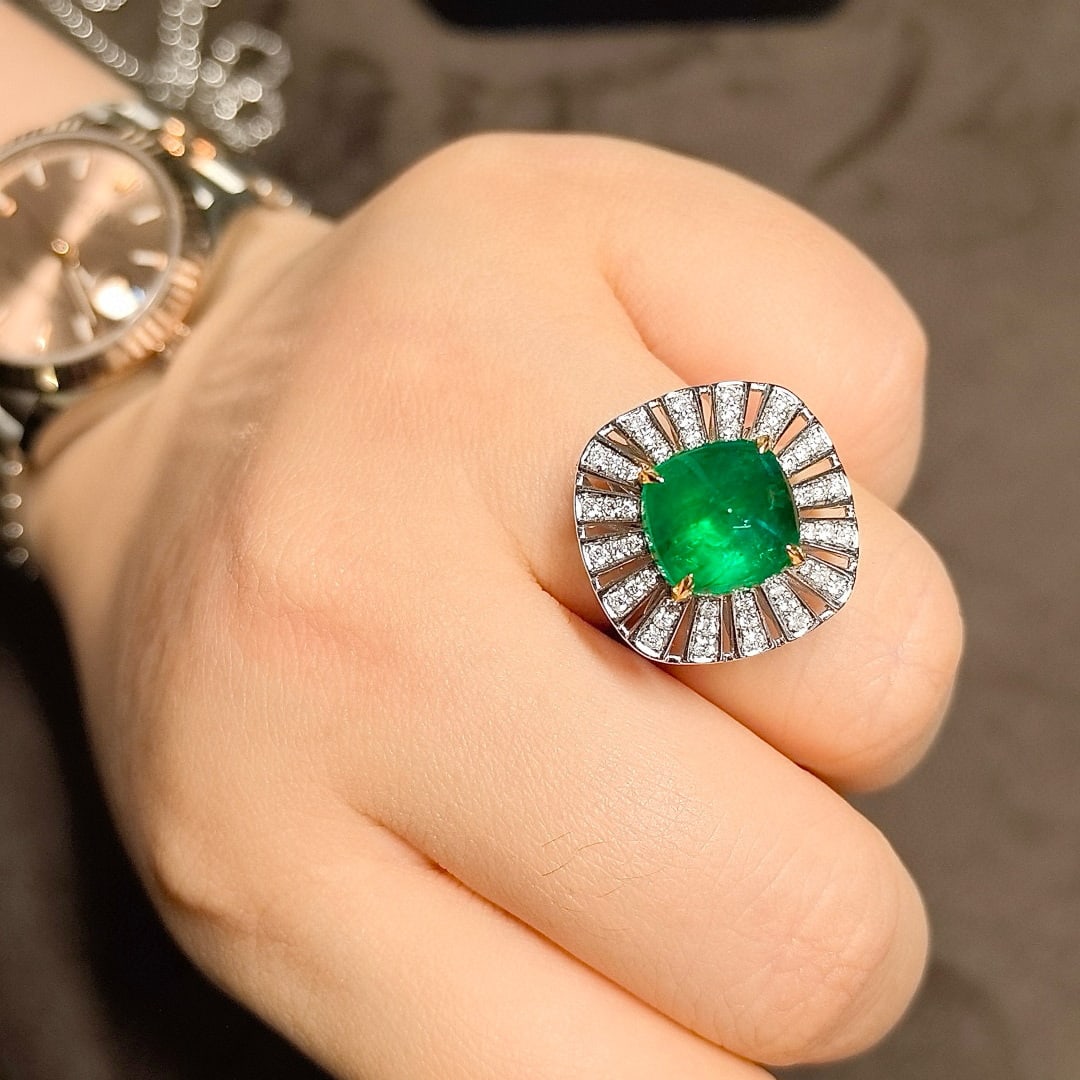 14k Gold 5.46 Ctw Vivid Green Natural Emerald & Diamond Ring/pendant( Without Chain ) - 3