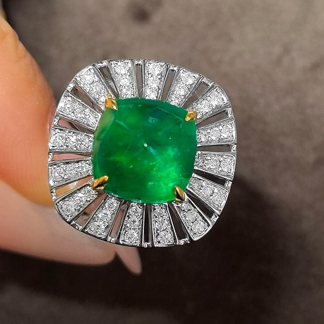14k Gold 5.46 Ctw Vivid Green Natural Emerald & Diamond Ring/pendant( Without Chain ) - 5