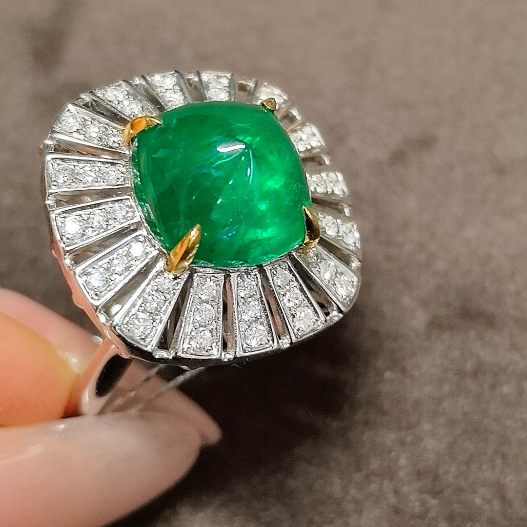 14k Gold 5.46 Ctw Vivid Green Natural Emerald & Diamond Ring/pendant( Without Chain ) - 6