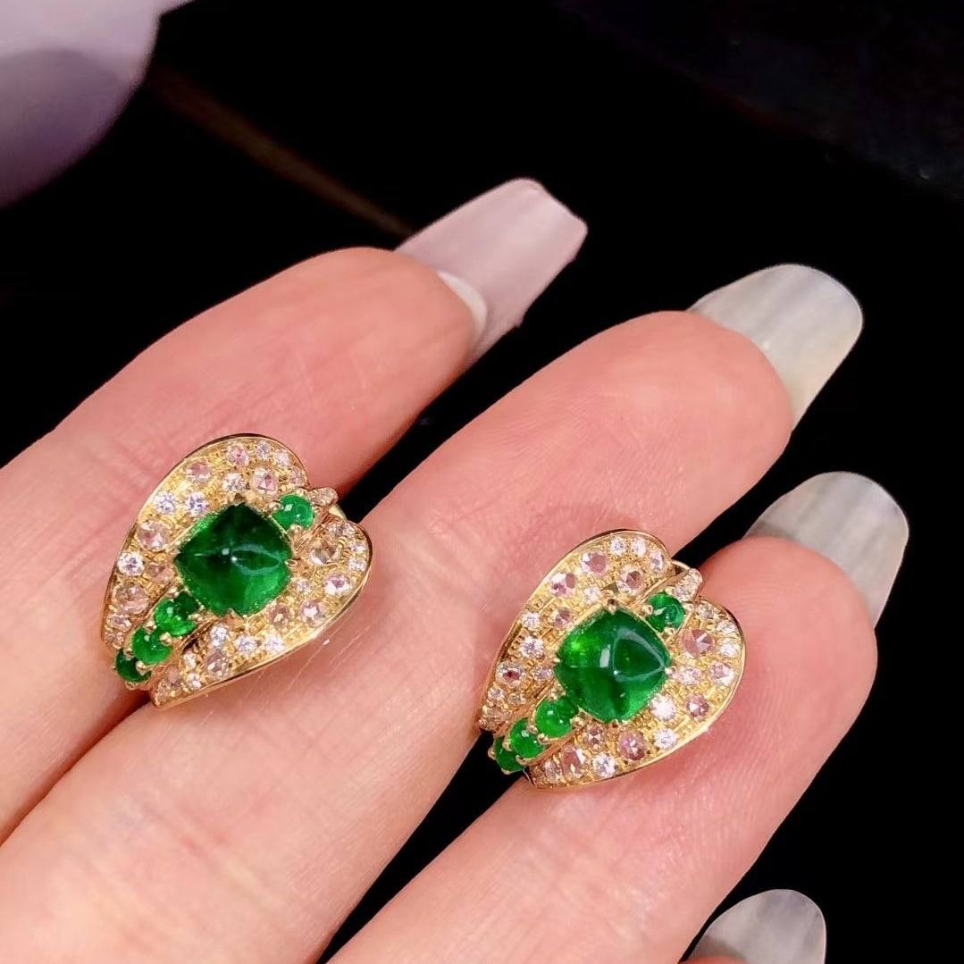 14k Gold 2.85 Ctw Vivid Green Natural Emerald & Diamond Earrings - 3