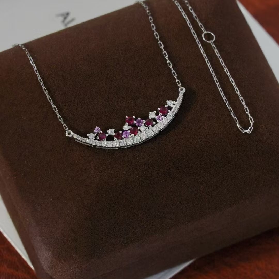 14k Gold 0.5 Ct Natural Sapphire & Diamond Necklace: Ref:231000446 // gold content:14k gold // main gemstone:sapphire & diamond // shape:round // carat weight:0. 5ct // color:color // treatment:natural // cut grade:g // Condition: New Low Estimate: