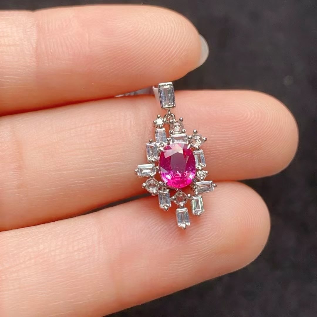 14k Gold 0.95 Ct Natural Sapphire & Diamond & Sapphire Pendant( Without Chain ) - 2
