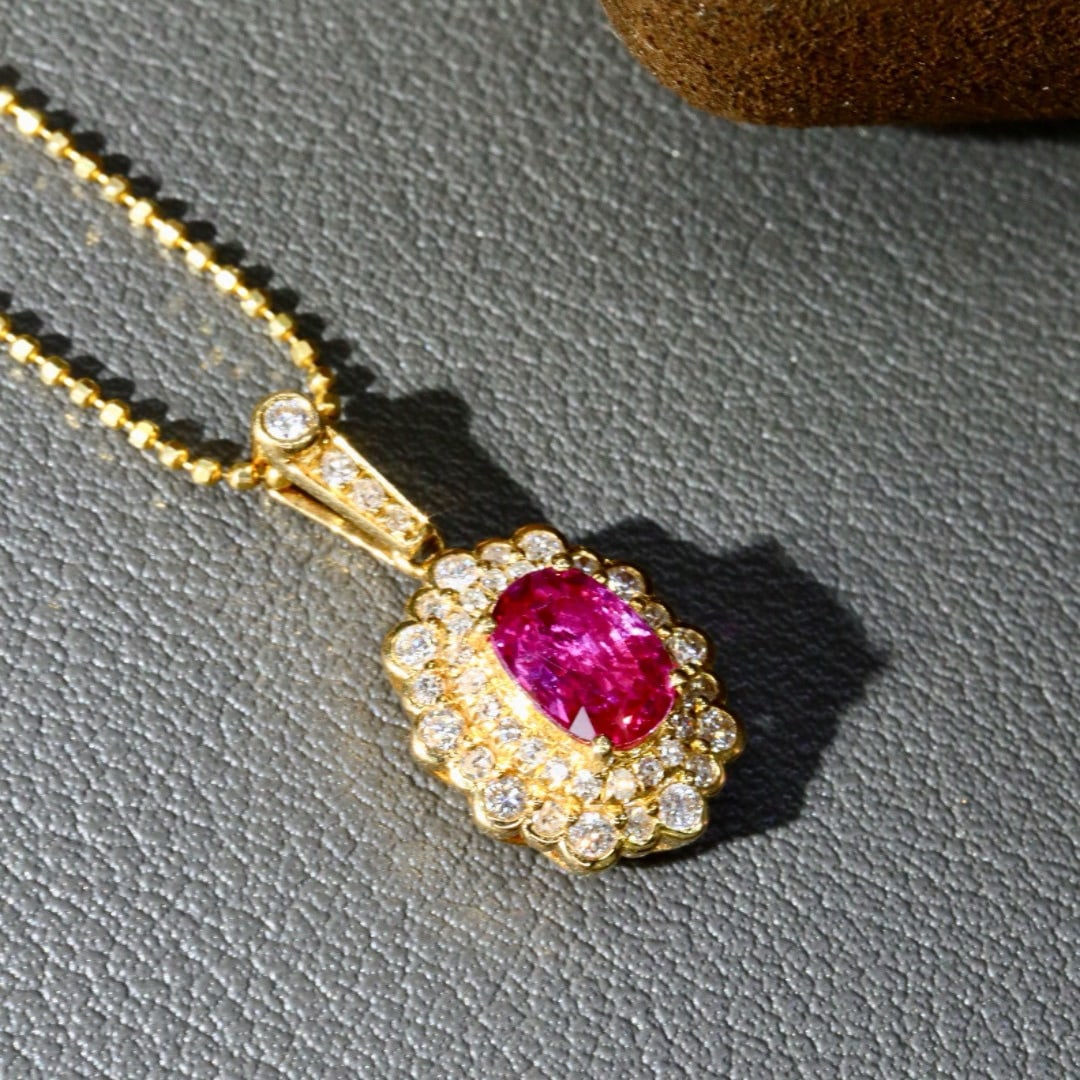 14k Gold 0.92 Ctw Natural Ruby & Diamond Pendant( Without Chain ) - 2