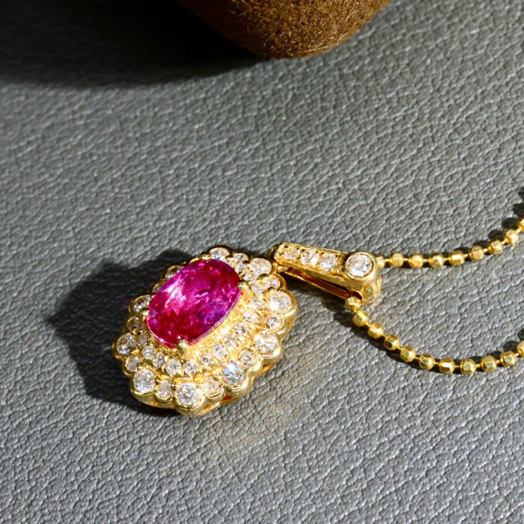 14k Gold 0.92 Ctw Natural Ruby & Diamond Pendant( Without Chain ) - 3
