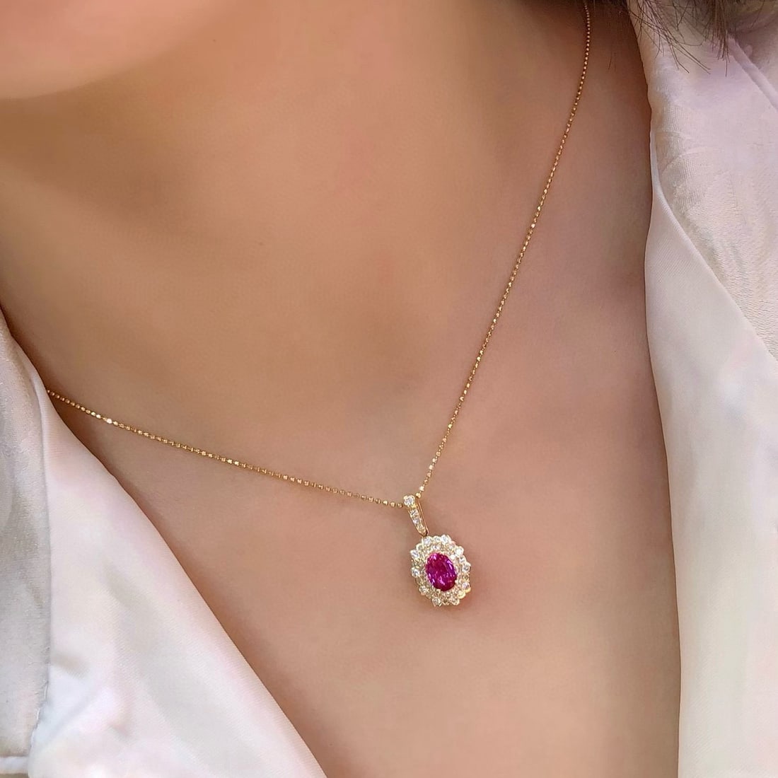 14k Gold 0.92 Ctw Natural Ruby & Diamond Pendant( Without Chain ) - 4