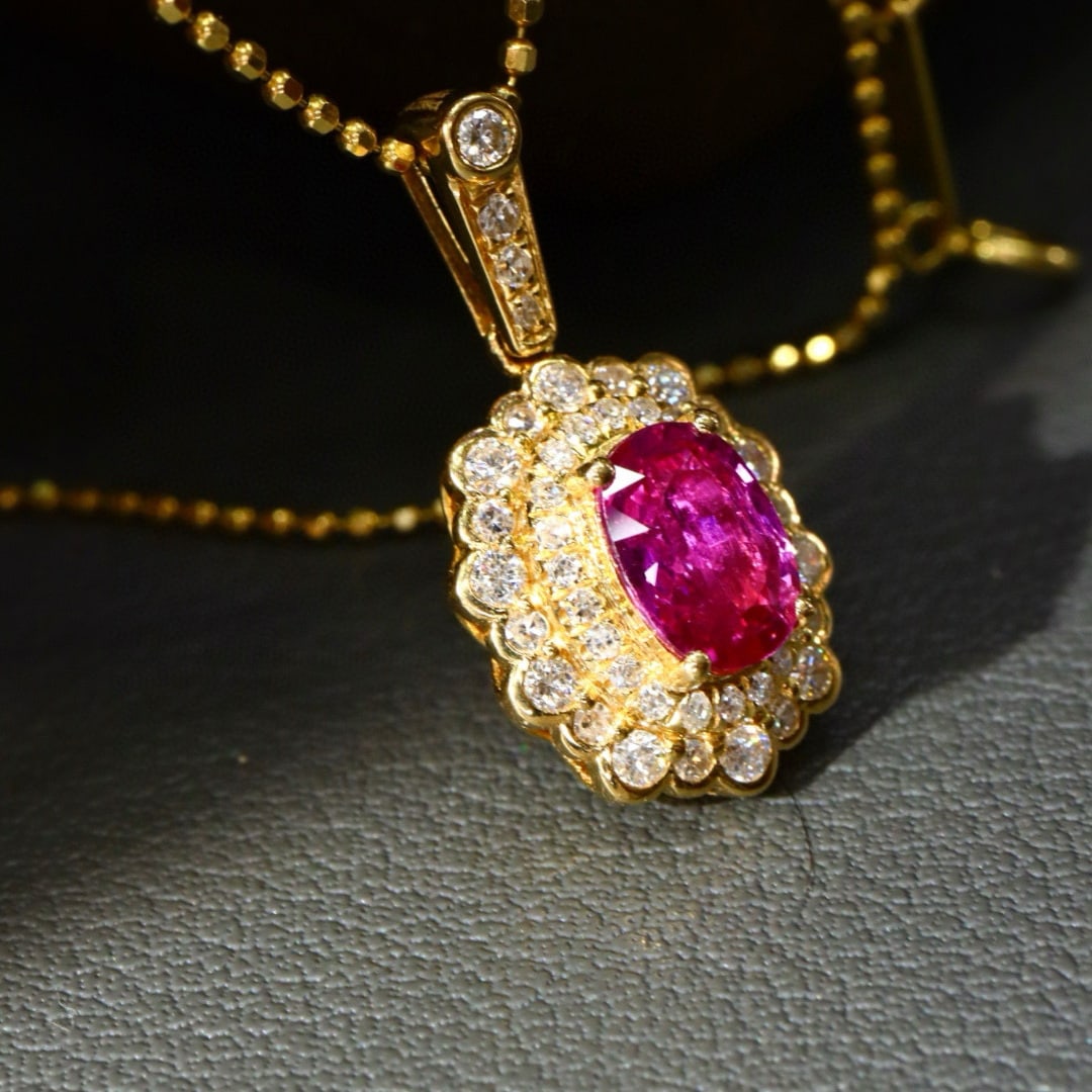 14k Gold 0.92 Ctw Natural Ruby & Diamond Pendant( Without Chain ) - 6