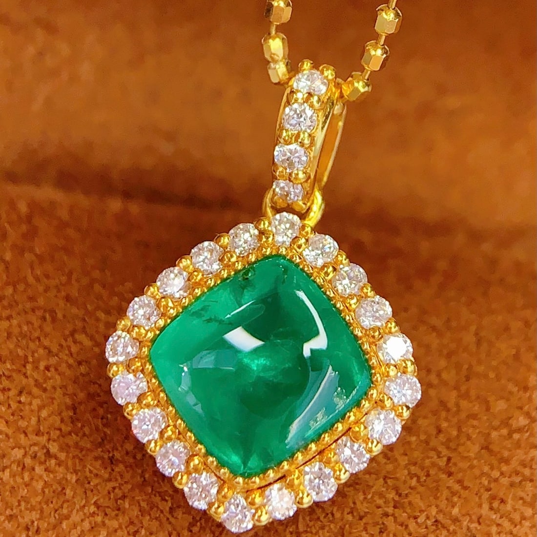 14k Gold 2.2 Ct Natural Emerald & Diamond Pendant( Without Chain ) - 3