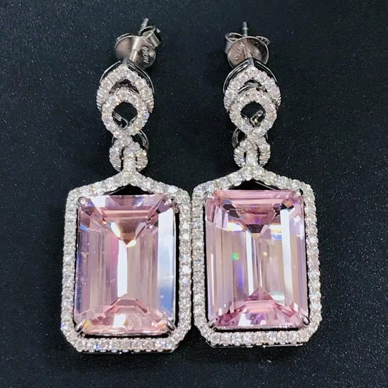 14k Gold 12.13 Ctw Natural Morganite & Diamond Earrings (1 of 5)