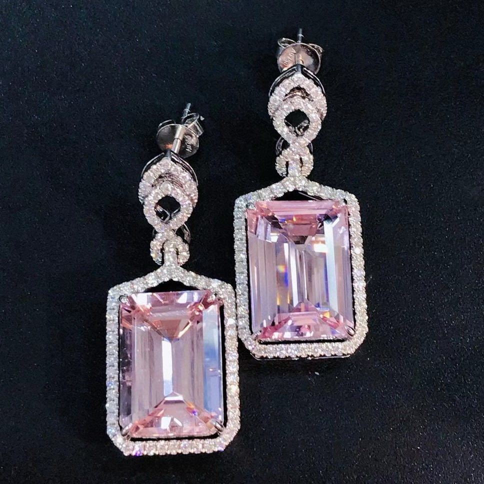 14k Gold 12.13 Ctw Natural Morganite & Diamond Earrings - 2