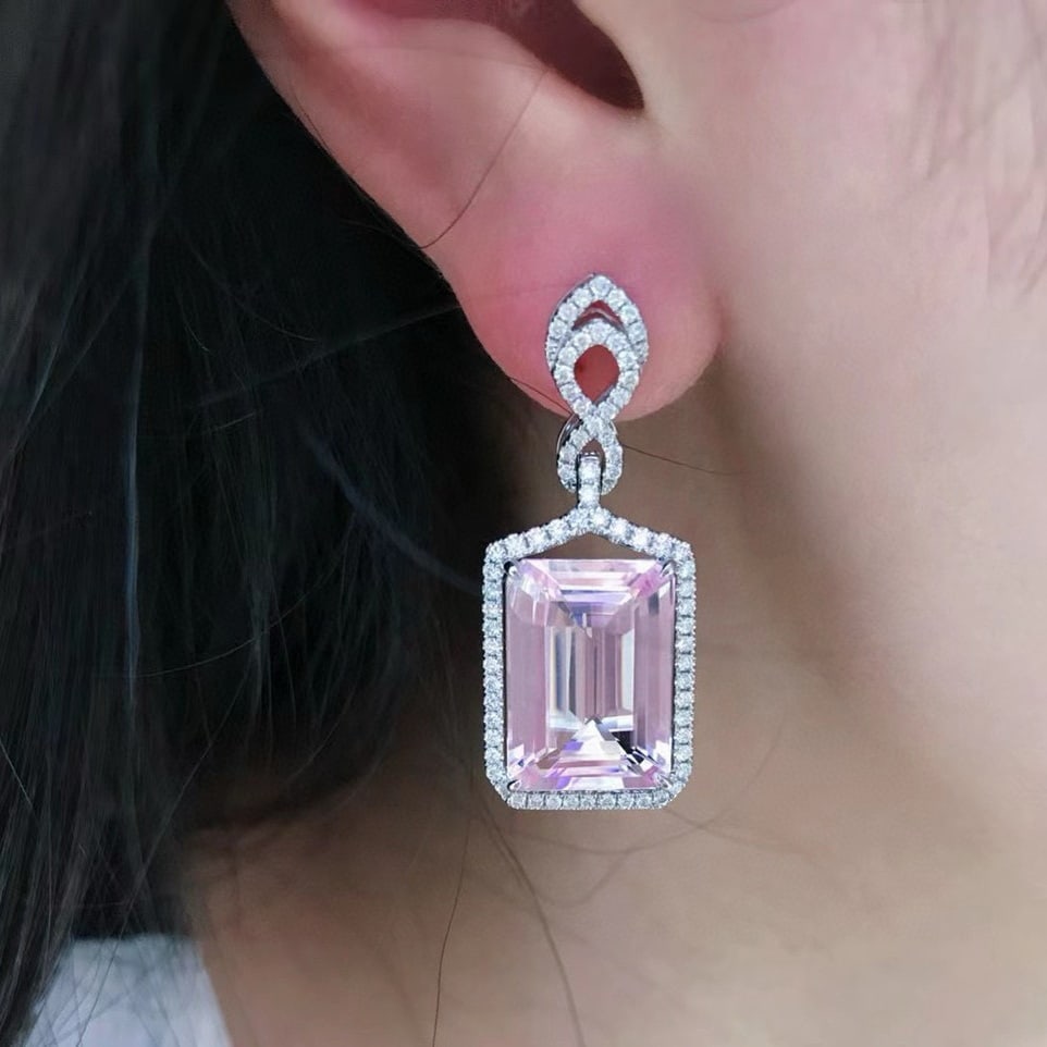 14k Gold 12.13 Ctw Natural Morganite & Diamond Earrings - 3