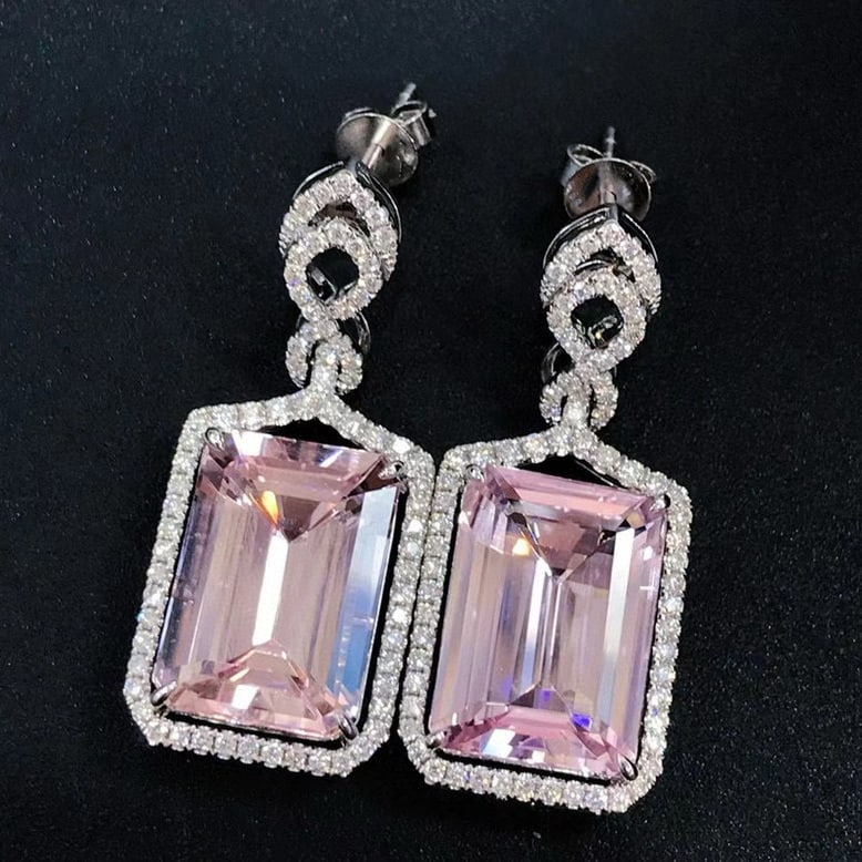 14k Gold 12.13 Ctw Natural Morganite & Diamond Earrings - 4