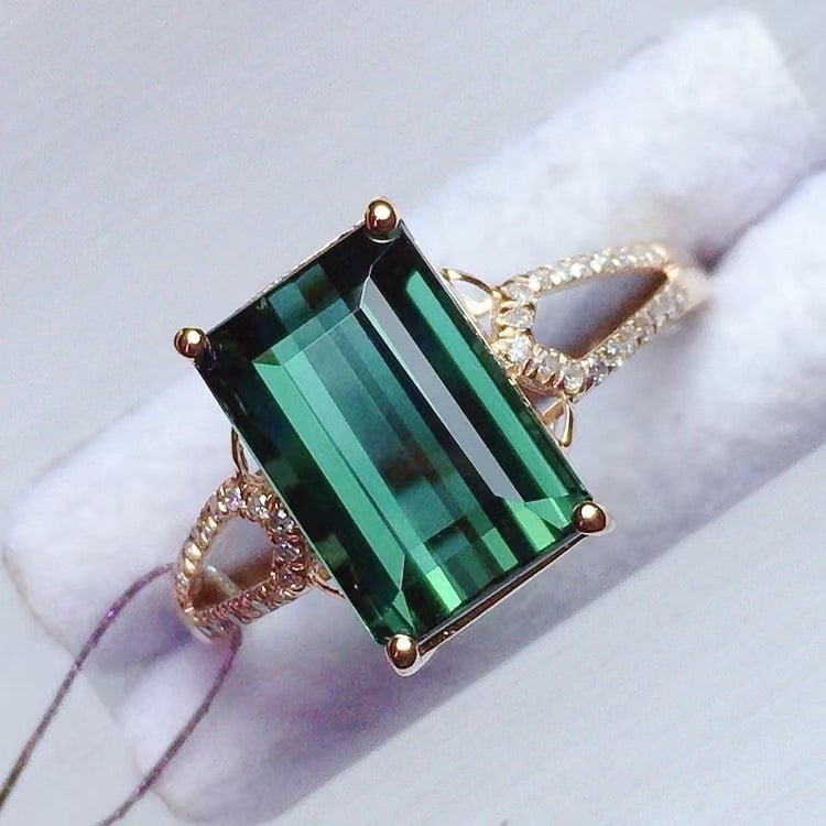 14k Gold 3.50 Ct Natural Tourmaline & Diamond Ring - 3