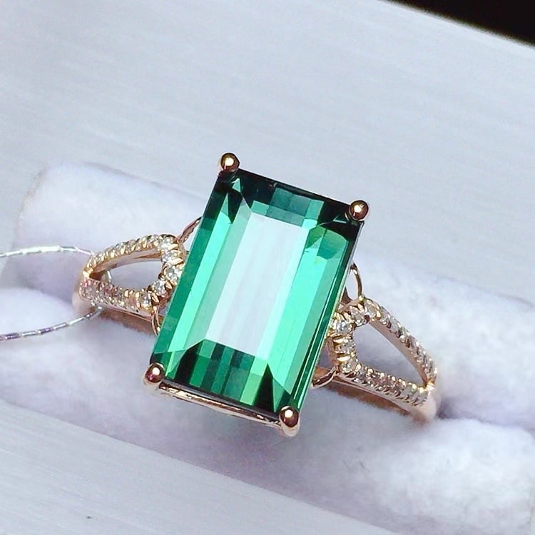 14k Gold 3.50 Ct Natural Tourmaline & Diamond Ring - 4