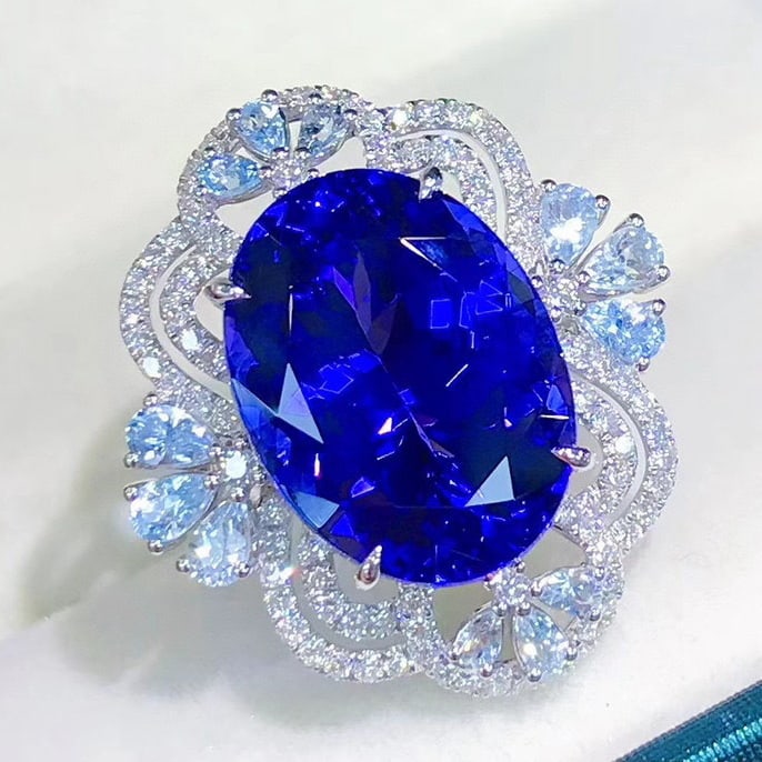 14k Gold 13.36 Ctw Natural Tanzanite & Aquamarine Ring - 2