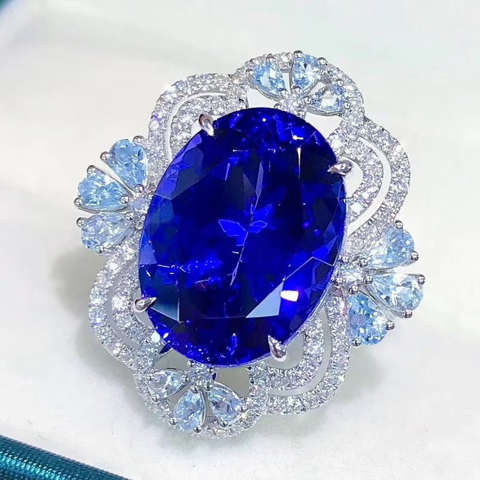 14k Gold 13.36 Ctw Natural Tanzanite & Aquamarine Ring - 3
