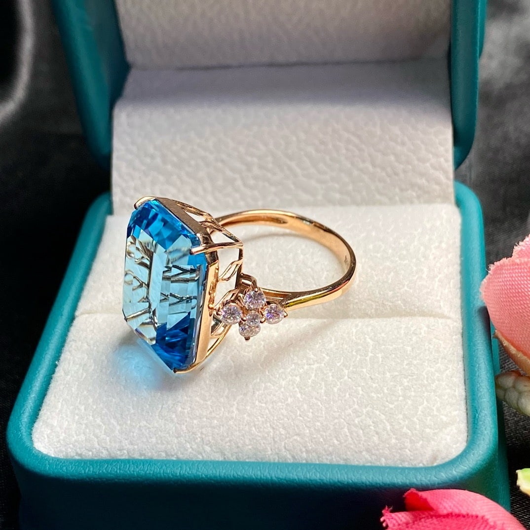 14k Gold 19.65 Ct Natural Topaz & Moissanite Ring - 3