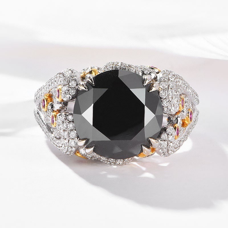 Gia Certified 14k Gold 8.54 Ctw Natural Black Diamond & Diamond Ring (1 of 4)