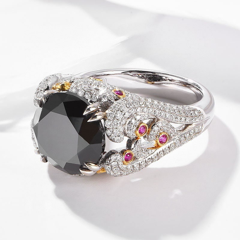 Gia Certified 14k Gold 8.54 Ctw Natural Black Diamond & Diamond Ring - 2