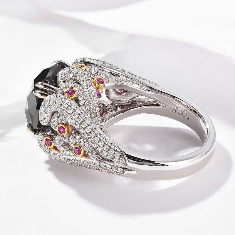 Gia Certified 14k Gold 8.54 Ctw Natural Black Diamond & Diamond Ring - 3