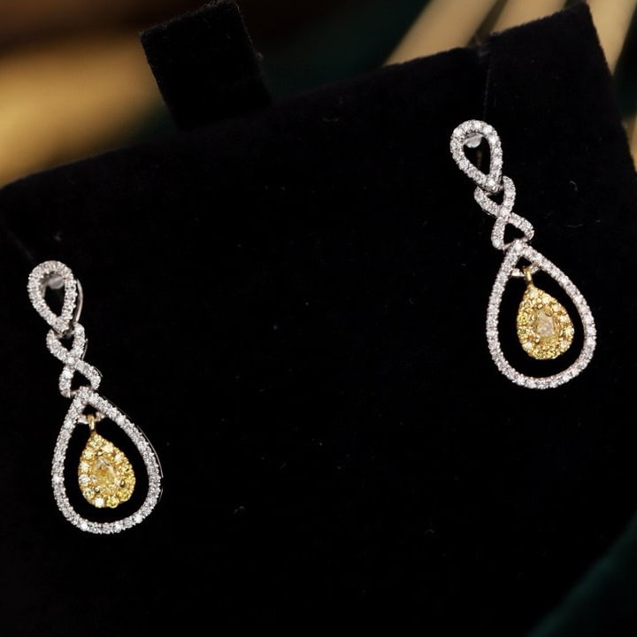 14k Gold 1.0 Ctw Natural Yellow Diamond & Diamond Earrings - 3
