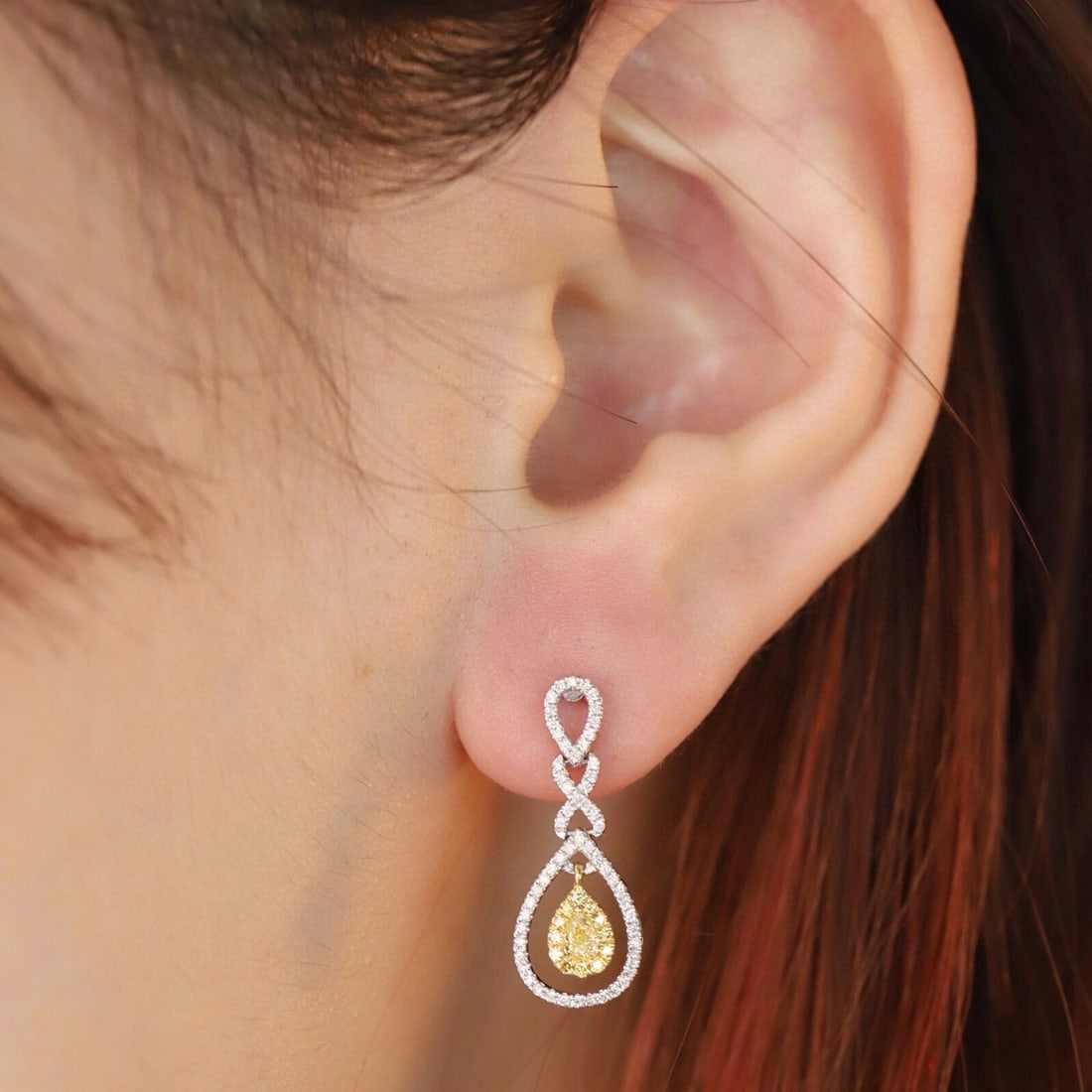 14k Gold 1.0 Ctw Natural Yellow Diamond & Diamond Earrings - 4