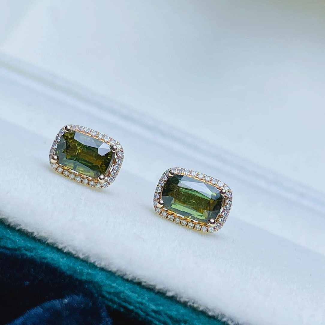 14k Gold 2.65 Ct Natural Tourmaline & Diamond Earrings - 2