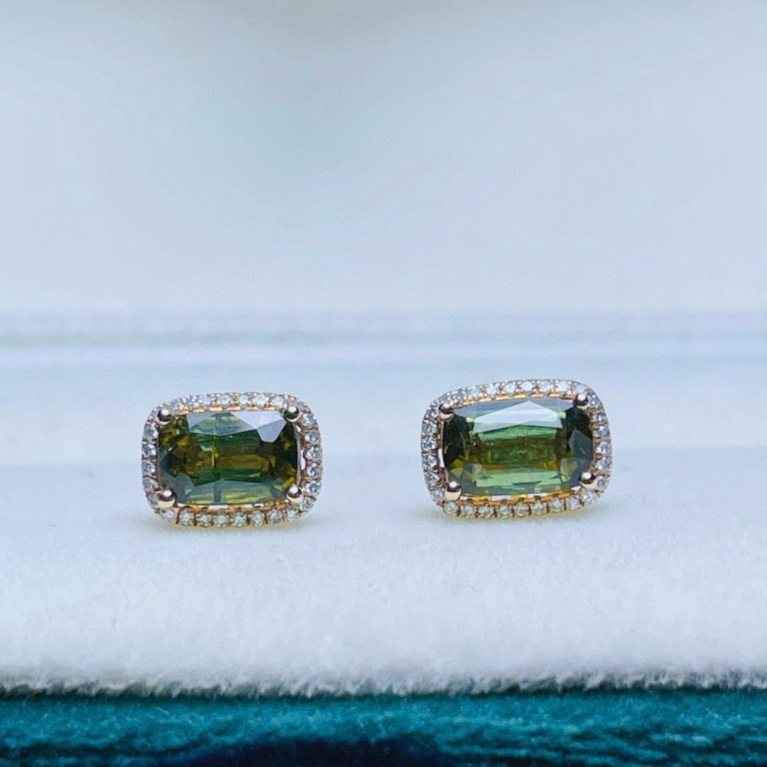 14k Gold 2.65 Ct Natural Tourmaline & Diamond Earrings - 3