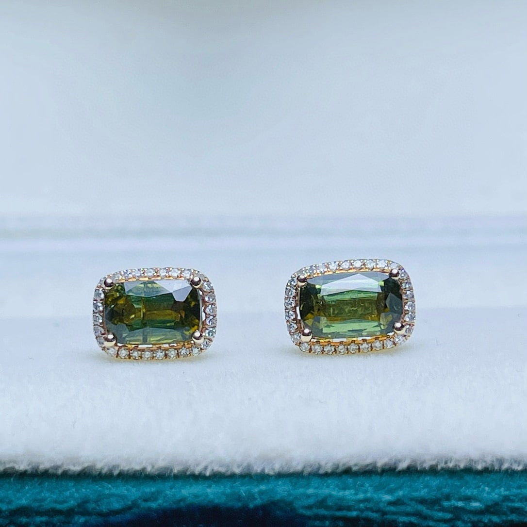 14k Gold 2.65 Ct Natural Tourmaline & Diamond Earrings - 4