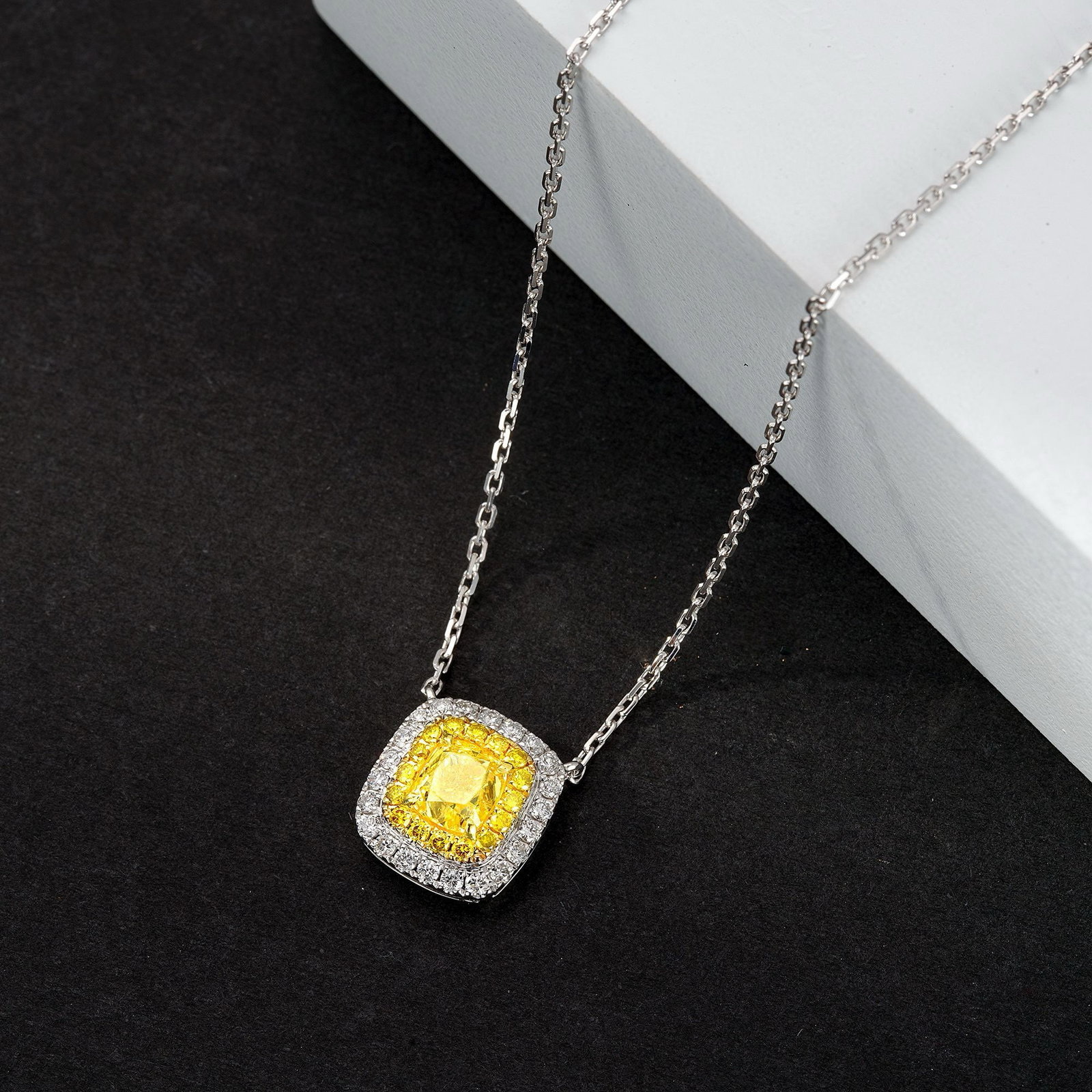 14k Gold 1.32 Ctw Natural Yellow Diamond & Diamond Pendant( Without Chain ) - 2