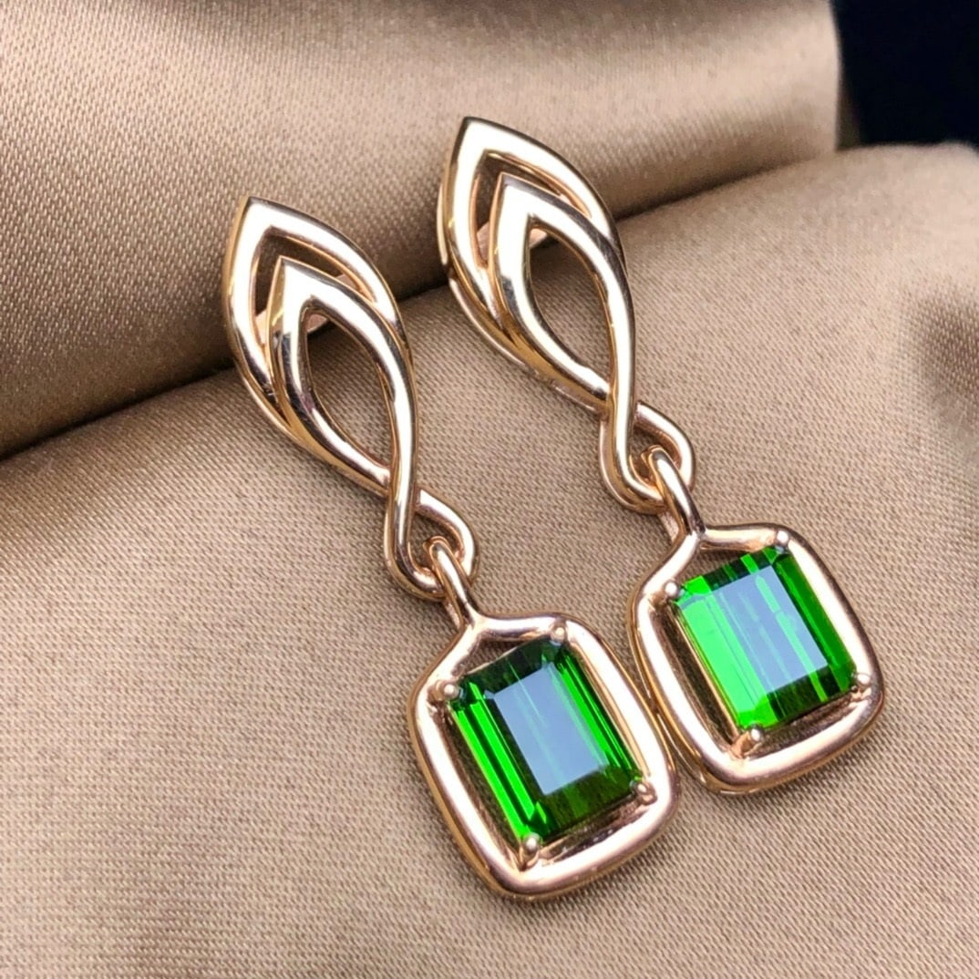 14k Gold 4.65 Ct Natural Tourmaline Earrings - 2