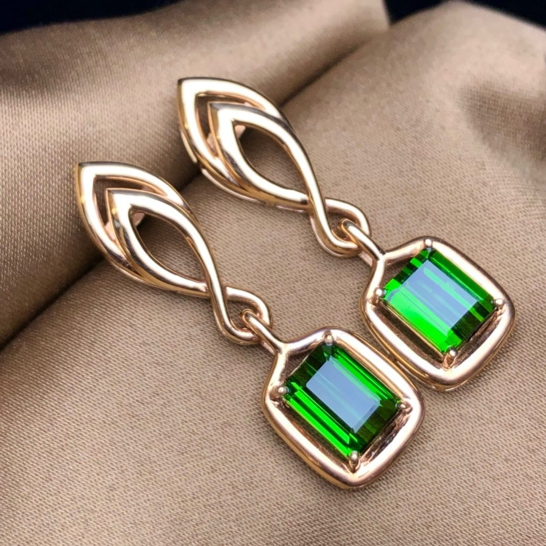 14k Gold 4.65 Ct Natural Tourmaline Earrings - 3