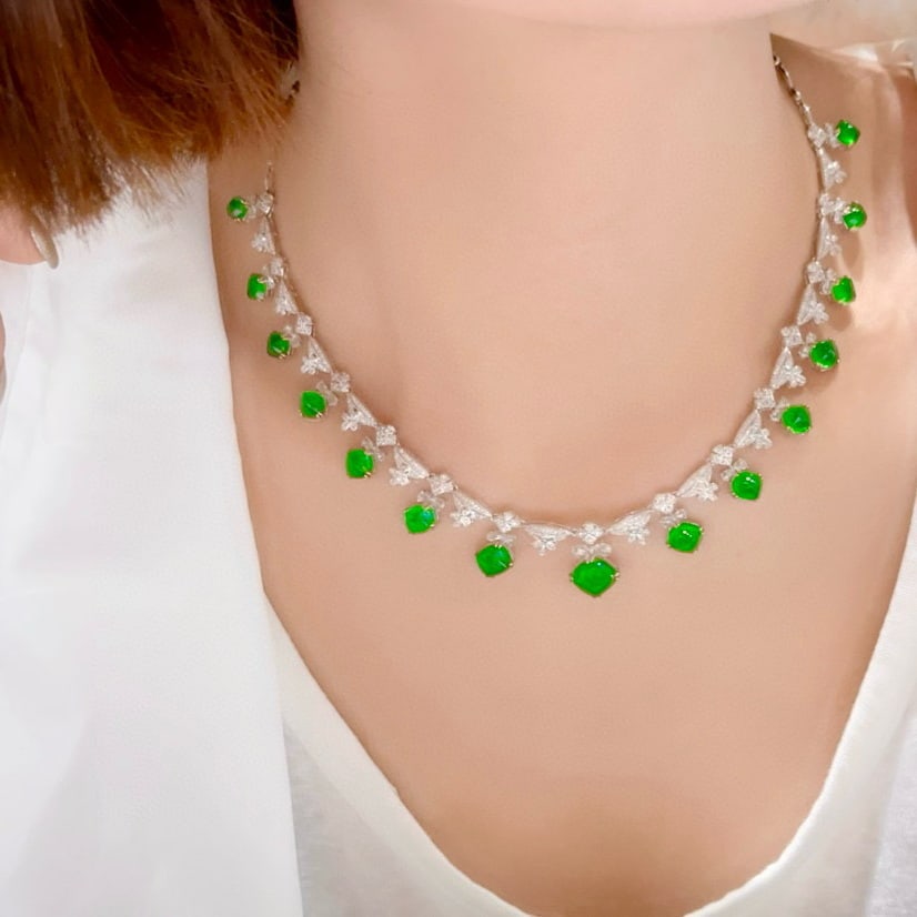 14k Gold 22.83 Ct Natural Emerald & Diamond Necklace - 6