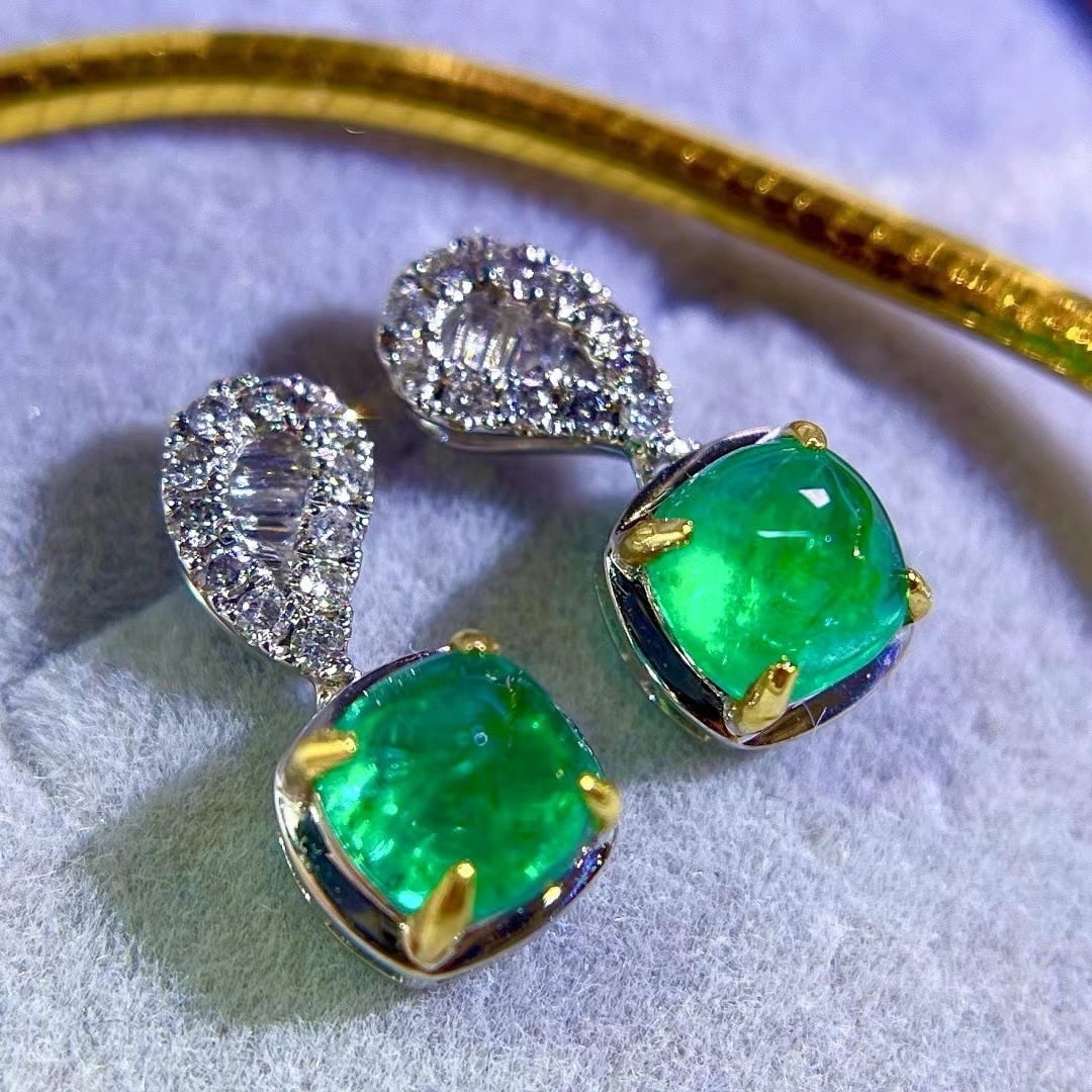14k Gold 2.4 Ctw Natural Emerald & Diamond Earrings - 2