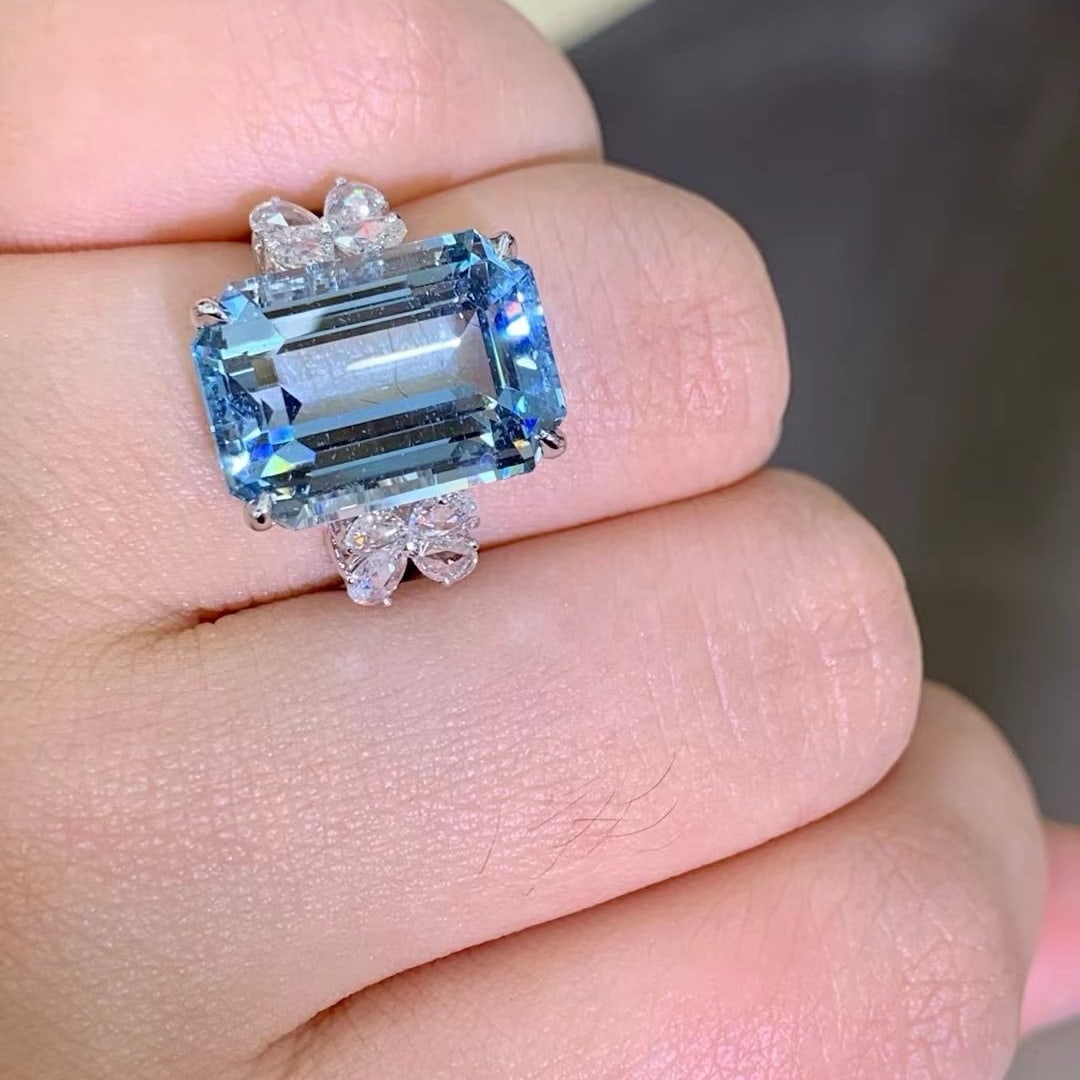 14k Gold 10.00 Ct Natural Aquamarine Ring - 4